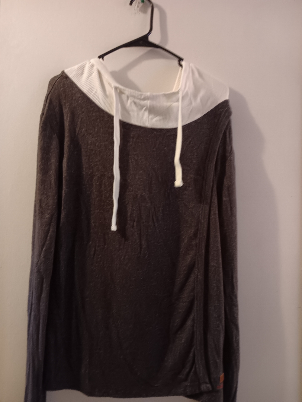 Womens Peace Love World Charcoal Gray Drawstring Hoodie Cowl Neck Pullover small